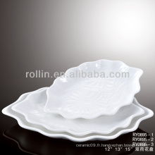 Plaque de lotus blanc de 15 po, plaque de forme de feuille de lotus de la vaisselle